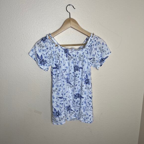 Old Navy Blue White Floral Peasant Top XL Kids - Picture 6 of 9